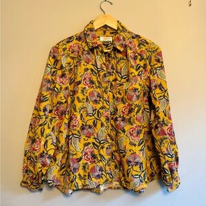 Size S Pilcro and the Letterpress Anthropologie Yellow Floral Button Down Shirt